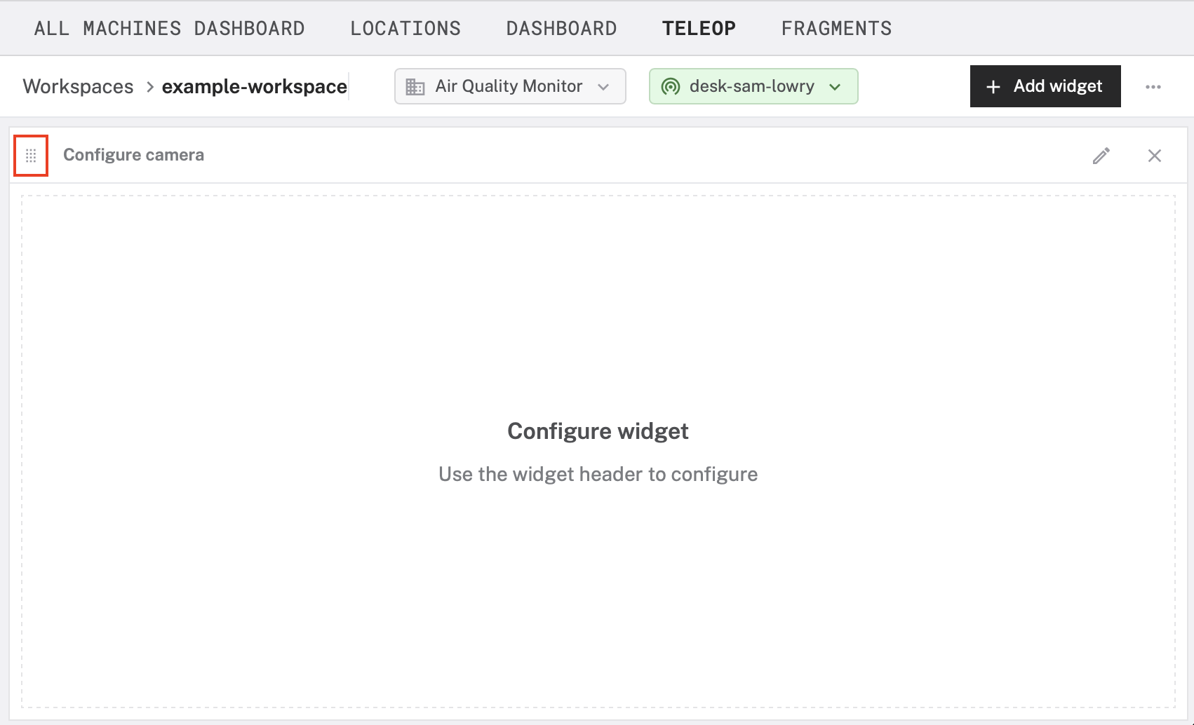 Click the grid icon to move a widget.